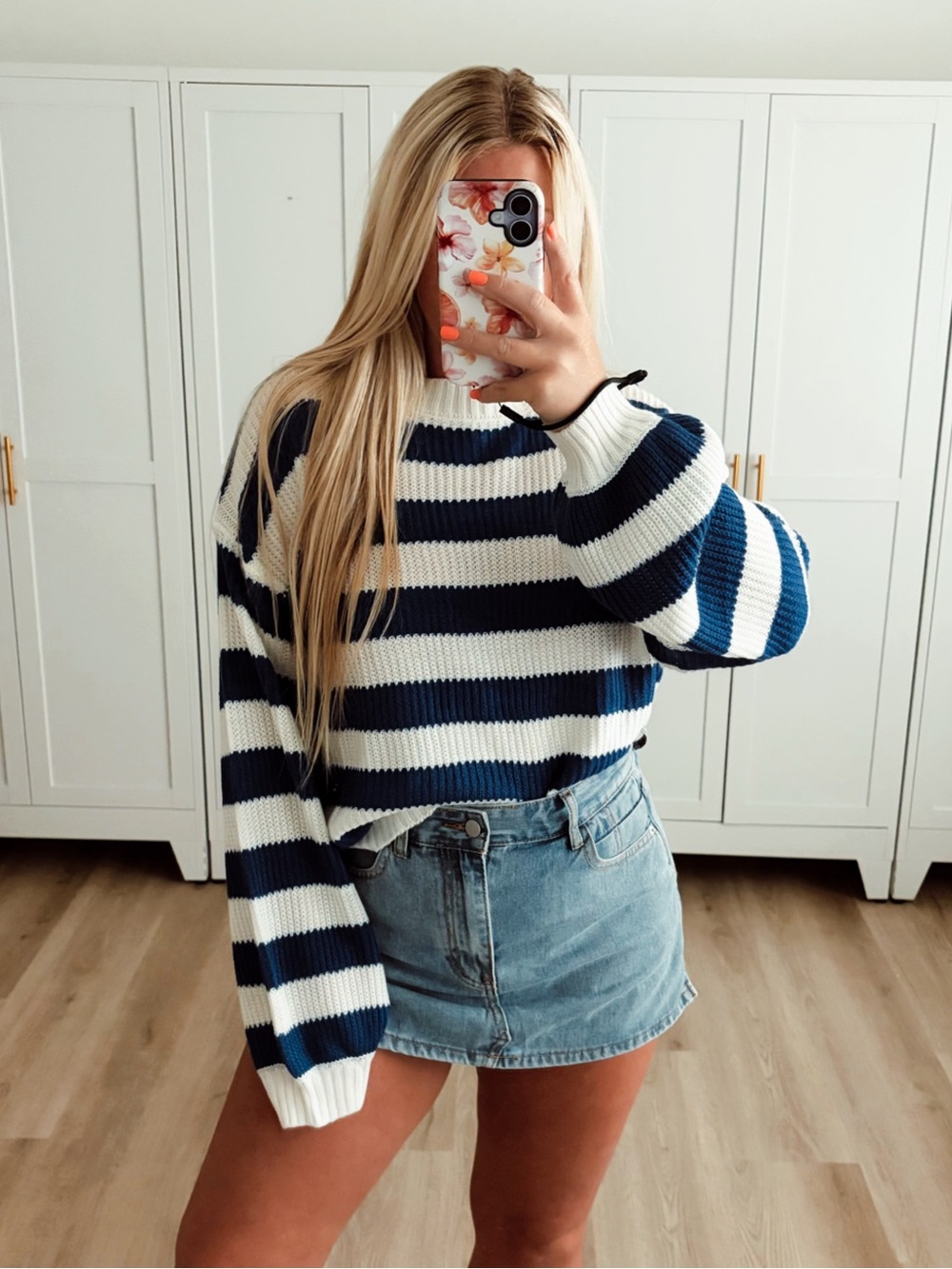 Blue and White Striped Oversized Sweater